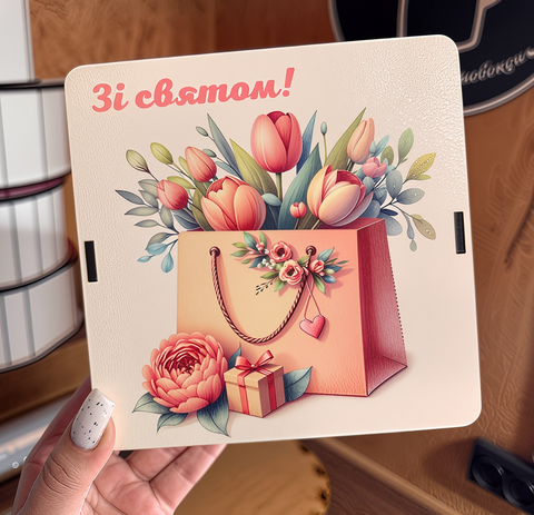 Квадратний бокс "Зі святом". ДВП. 15х15х7 см 0579-00 фото